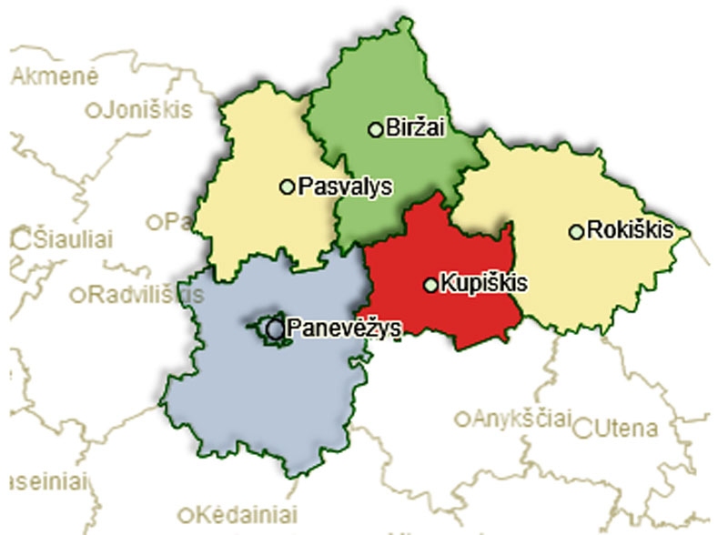 Panevēžas apgabalā ietilpst sešas teritoriālās vienības – Panevēžas pilsēta, Panevēžas, Biržu, Pasvales, Kupišķu un Rokišķu rajons.
Autors: Avots: paneveziorumai.lt